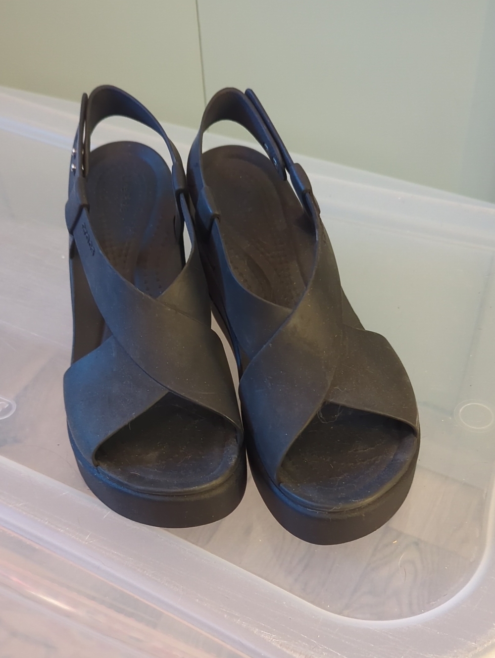 CROCS Black Platform Cross-Strap Slingback Sandals